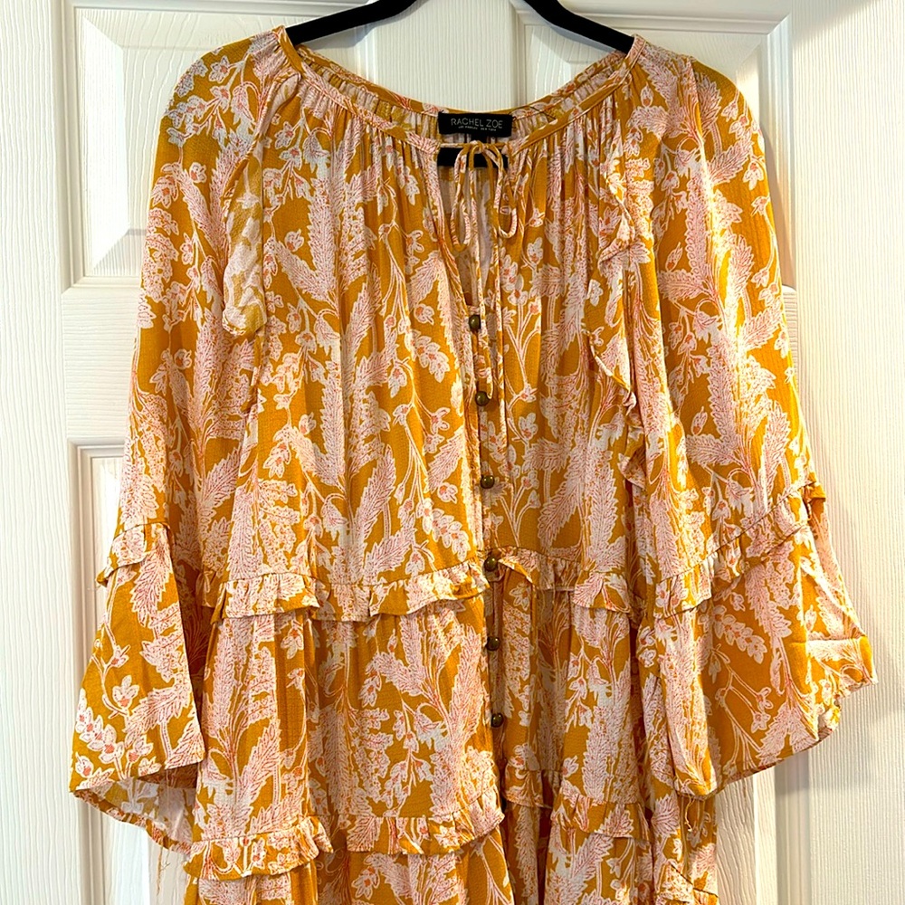 Rachel Zoe Mustard Yellow Floral Boho Blouse